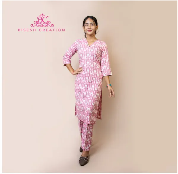 Bisesh Creation Pink Printed Front Buttoned Cotton Coo-rd Set For Women